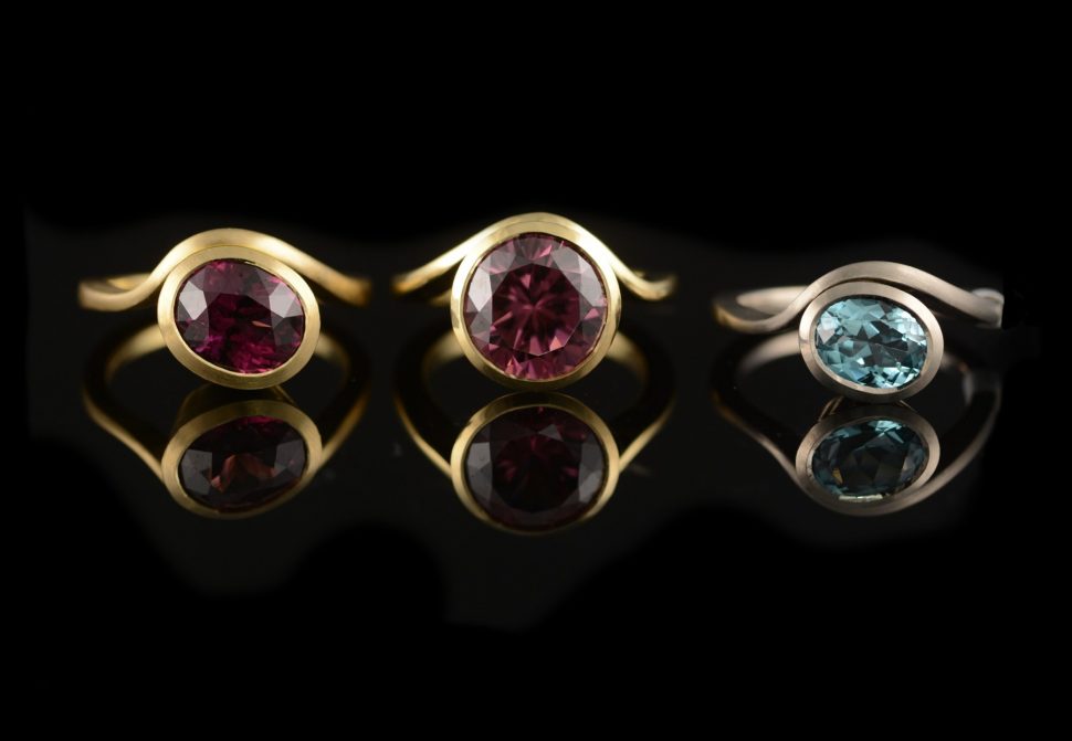 Balance gold and coloured stone dress rings