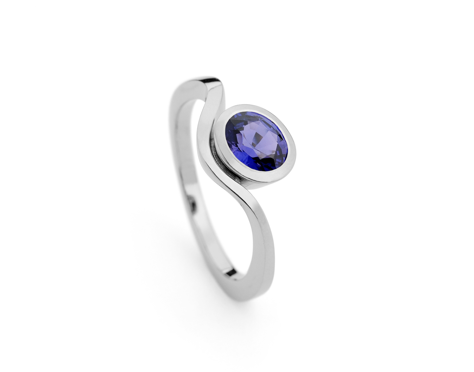 Blue coloured spinel gemstone engagement ring