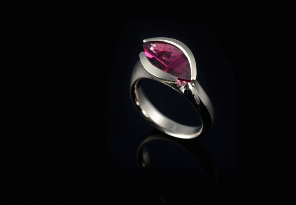 White gold and rubellite tourmaline 'Carve' cocktail ring