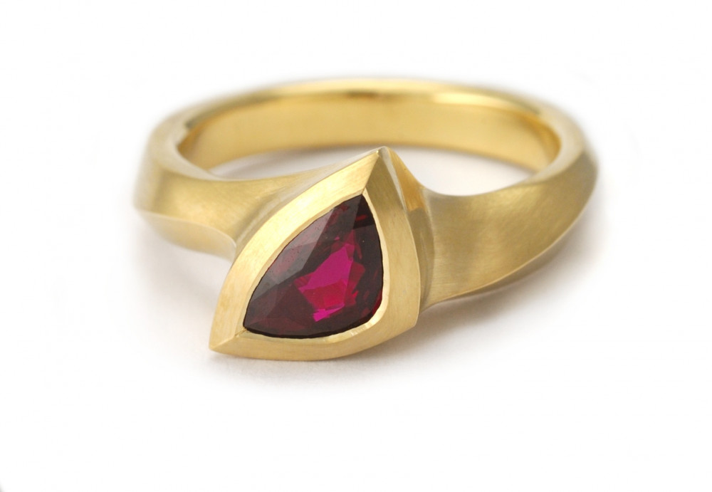hand carved yellow gold and ruby ring