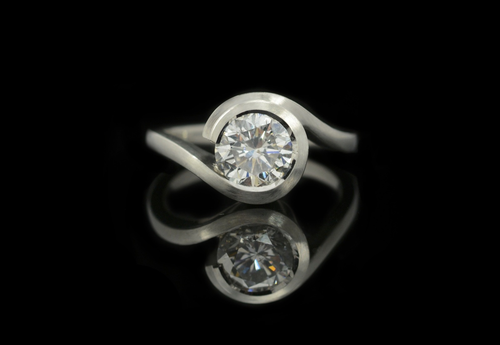 Contemporary engagement rings - platinum and diamond Wave ring