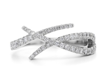 white gold and diamond crossover engagement and wedding ring