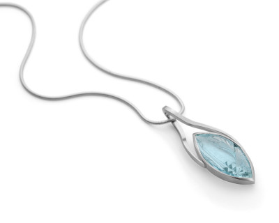 Forged white gold and fancy cut aquamarine pendant