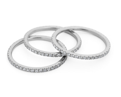‘Thread’ fine platinum diamond set wedding/eternity bands