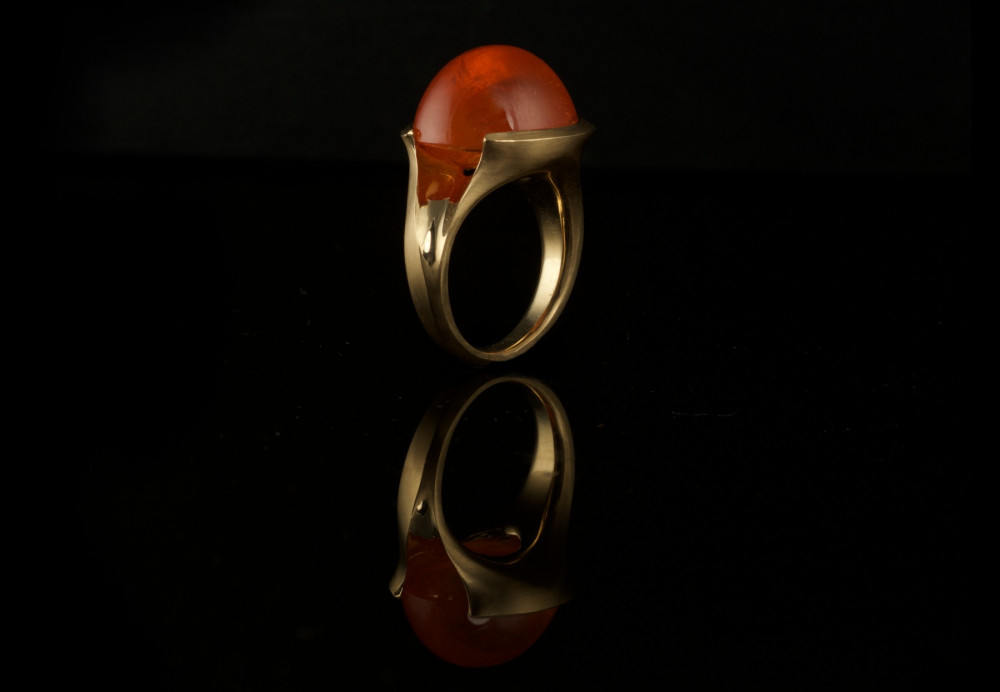 Mandarin garnet and rose gold carved cocktail ring