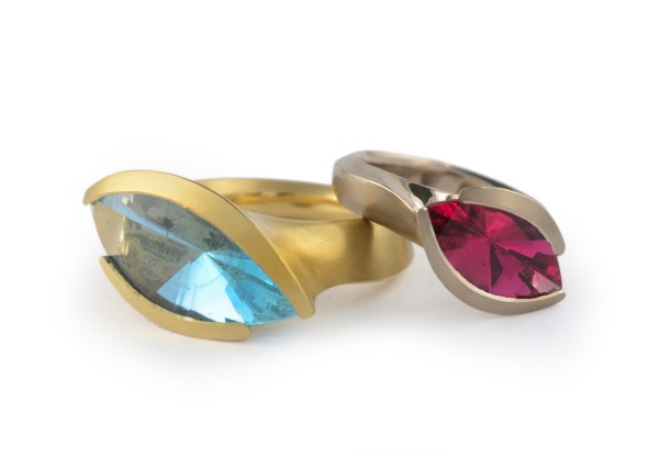 Gold, aquamarine and tourmaline rings
