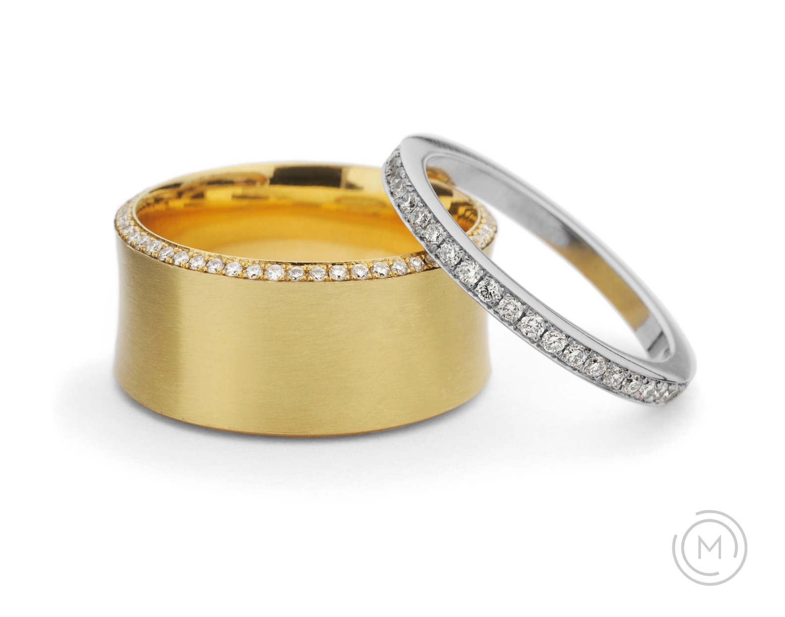 Yellow gold and platinum diamond wedding rings