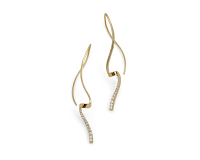 Hand forged 18 carat gold pave set earrings