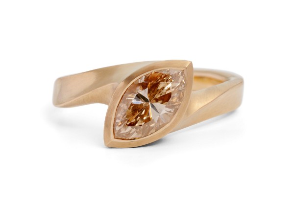 Marquise cut champagne diamond in hand carved 18ct rose gold