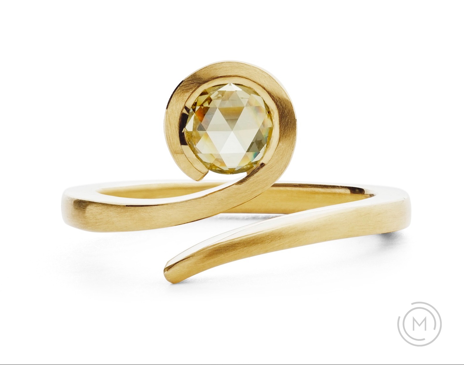 Modern 'Twist' engagement ring with rose-cut yellow diamond