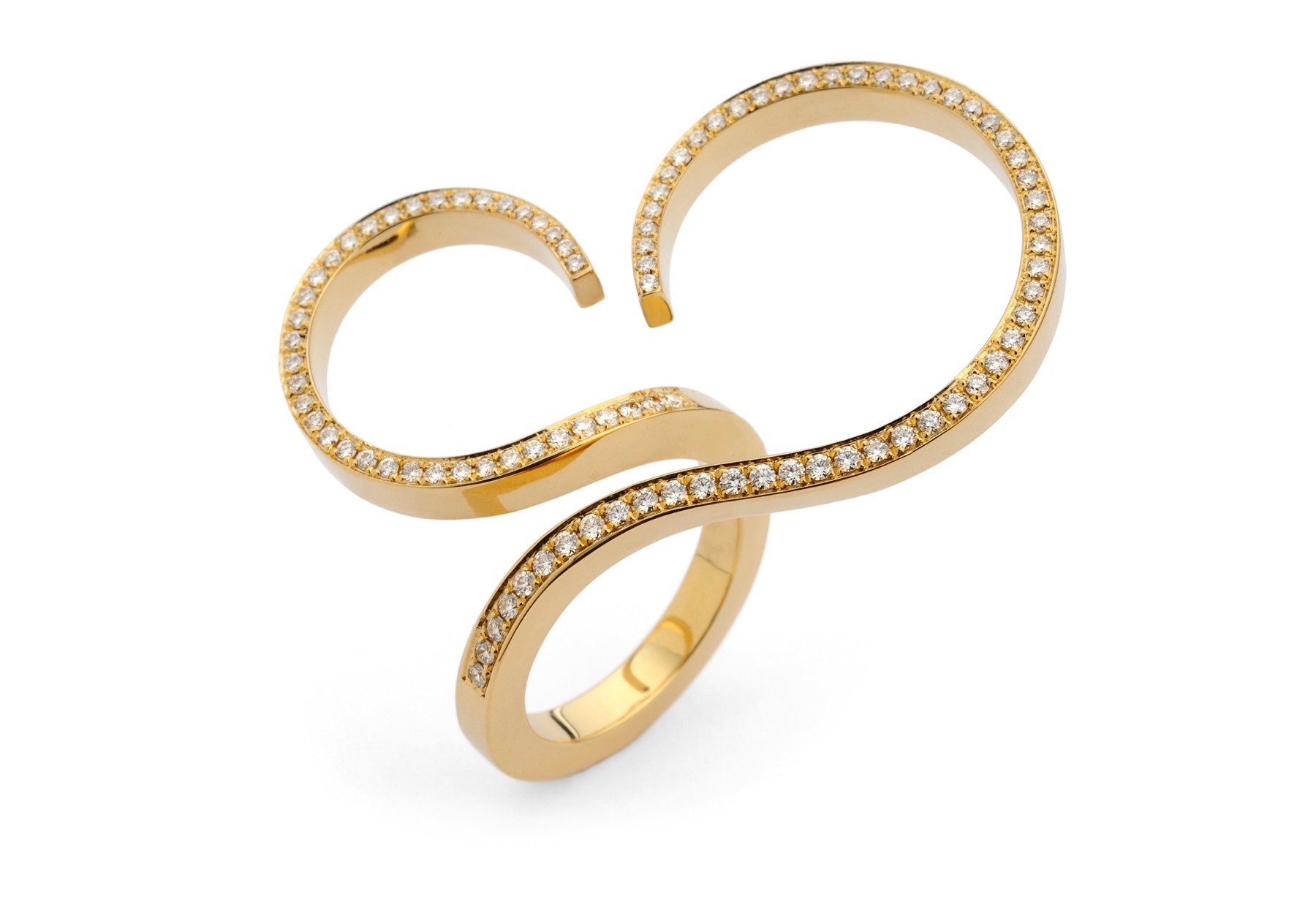Modern yellow gold and diamond cocktail ring