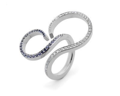 Platinum, diamond and sapphire colour fade cocktail ring