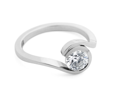 Contemporary platinum 'Wave' engagement ring with white diamond