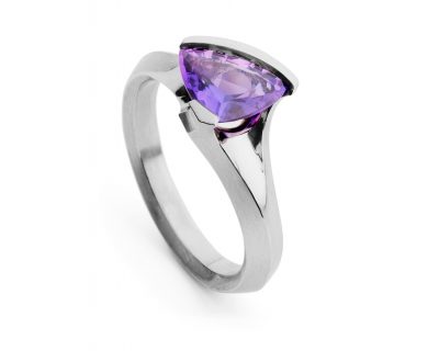 Purple sapphire trillion platinum Carve cocktail ring