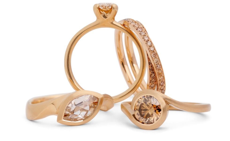 Cognac and champagne diamond rings