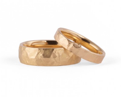 Rose gold hammered wedding rings for men and women