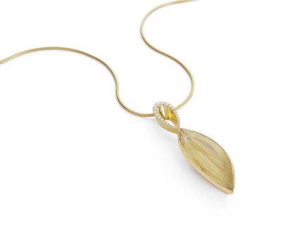 18ct yellow gold pendant with rutile quartz and pave white diamonds