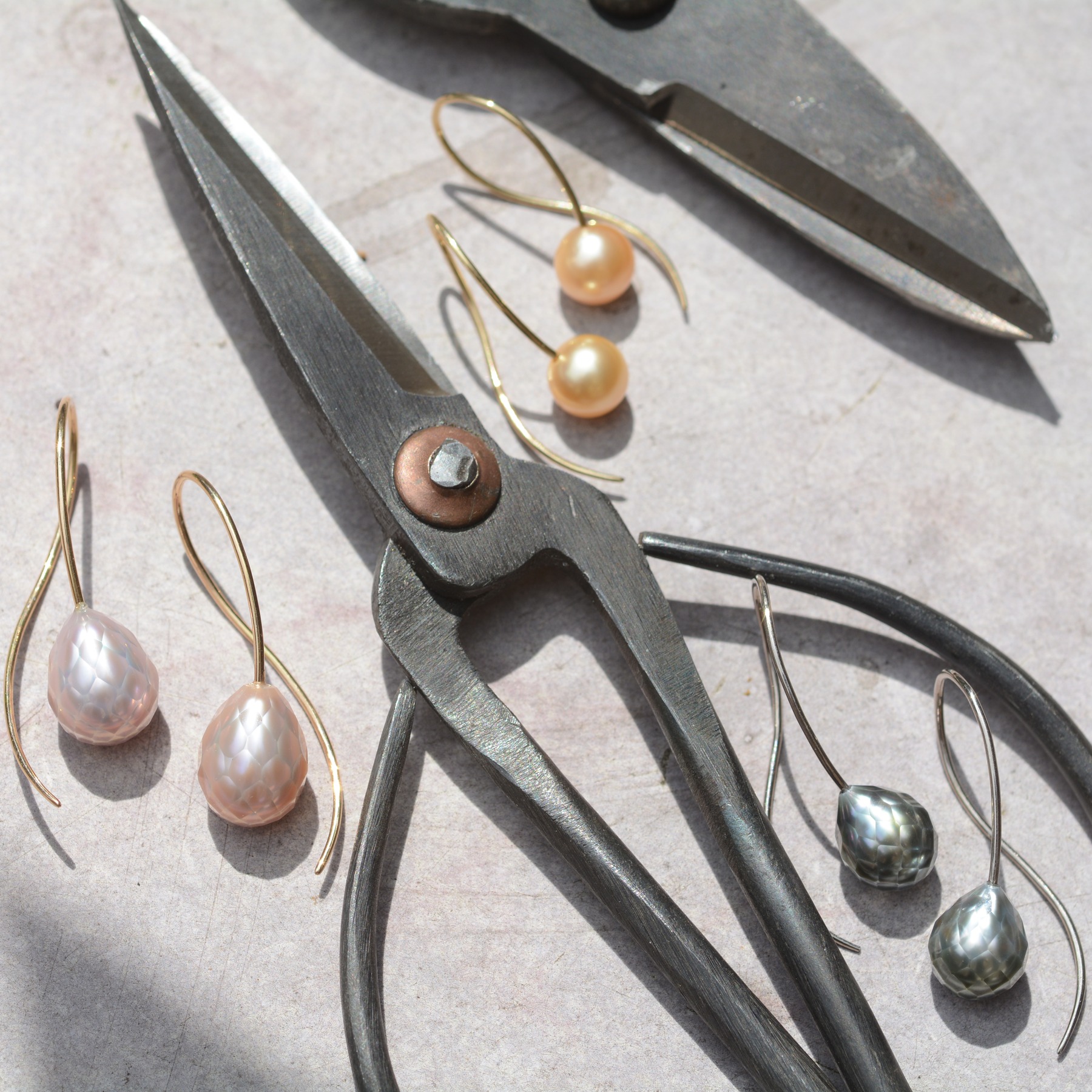 Faceted South Sea and Tahitian pearl drop earrings
