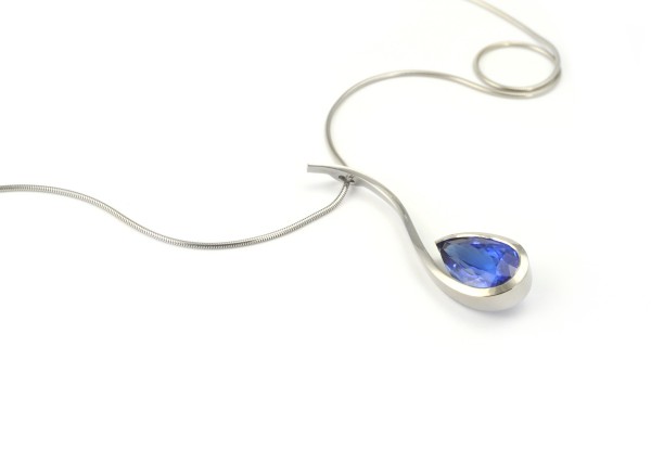 Pear shaped tanzanite and white gold pendant commission